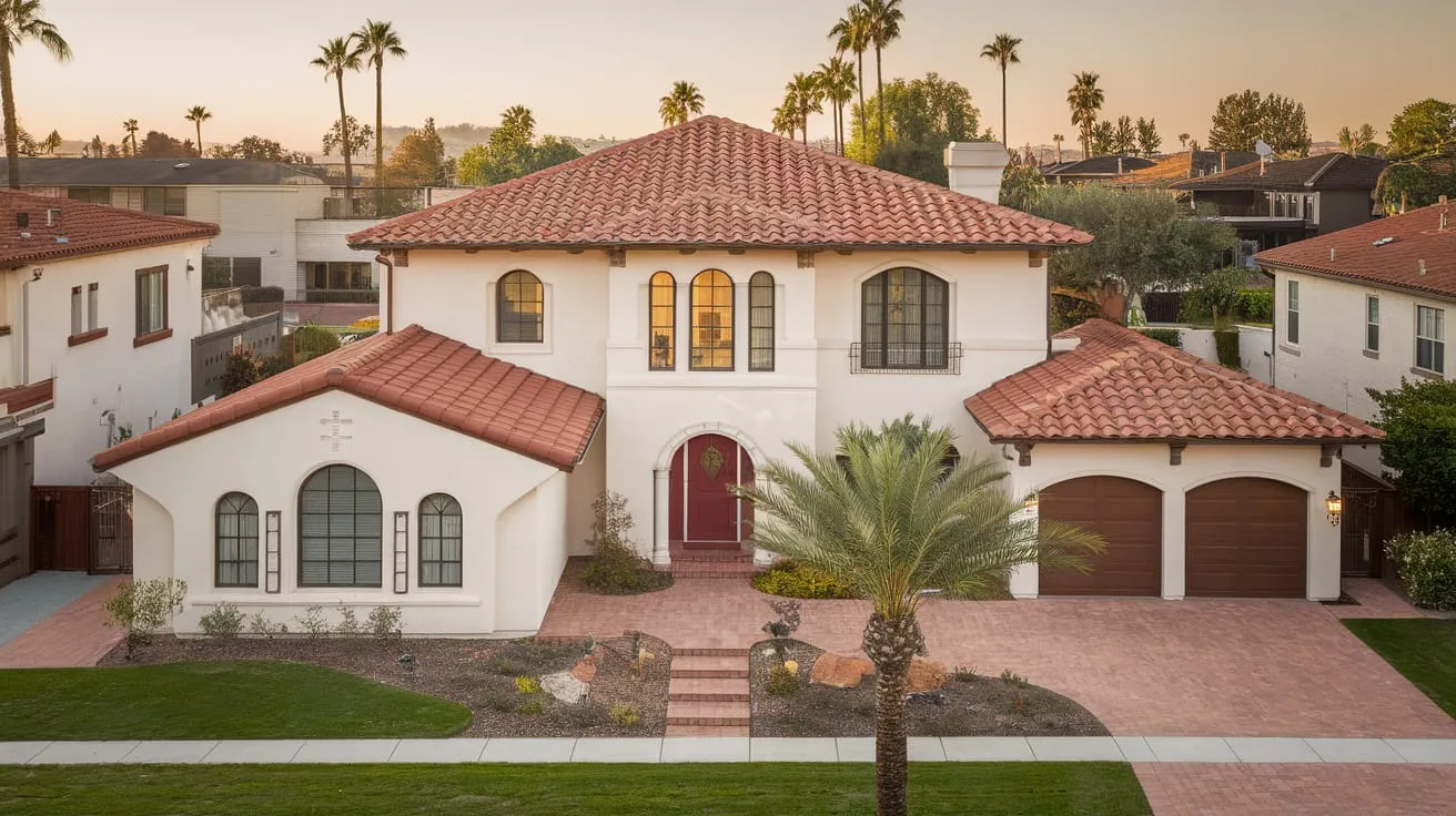 Clay tile roofing on California home