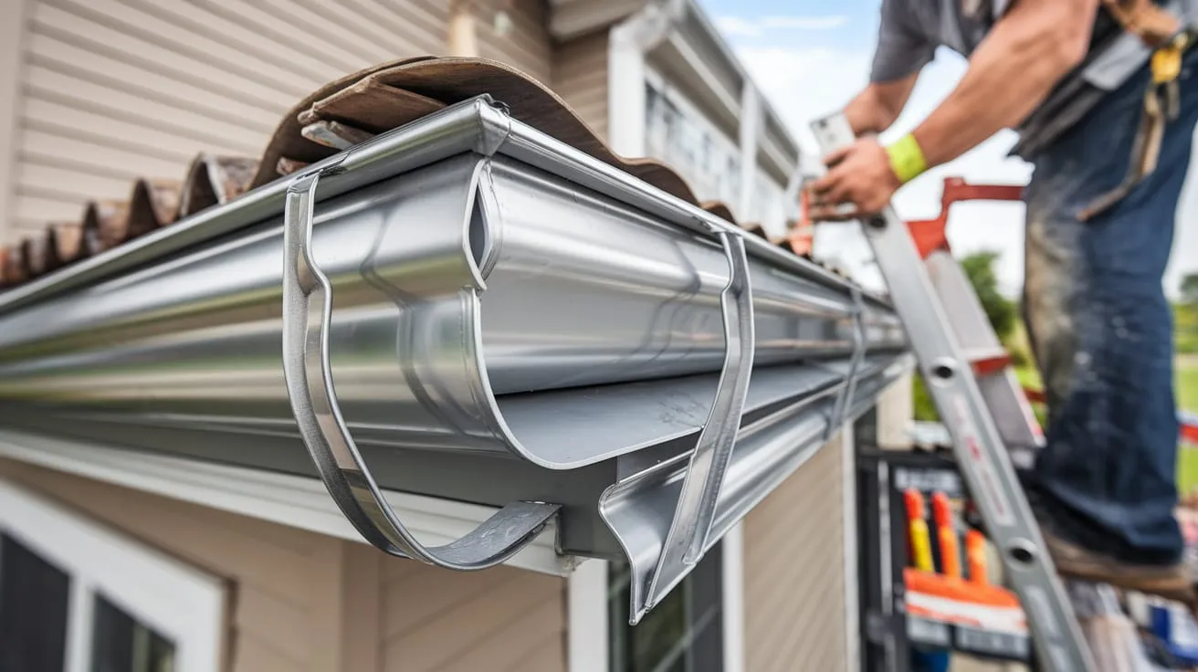 Seamless gutter installation on residential home