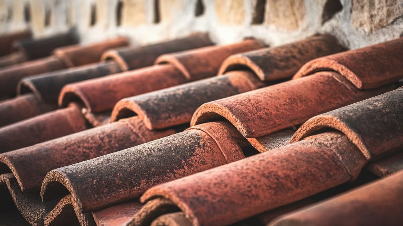 Close-up of original clay tiles on historic East Bay home - Hand-formed terracotta tiles