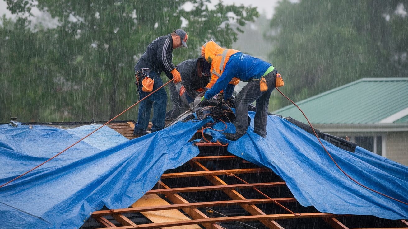 Emergency roof leak repair with tarp installation - 24/7 response in East Bay