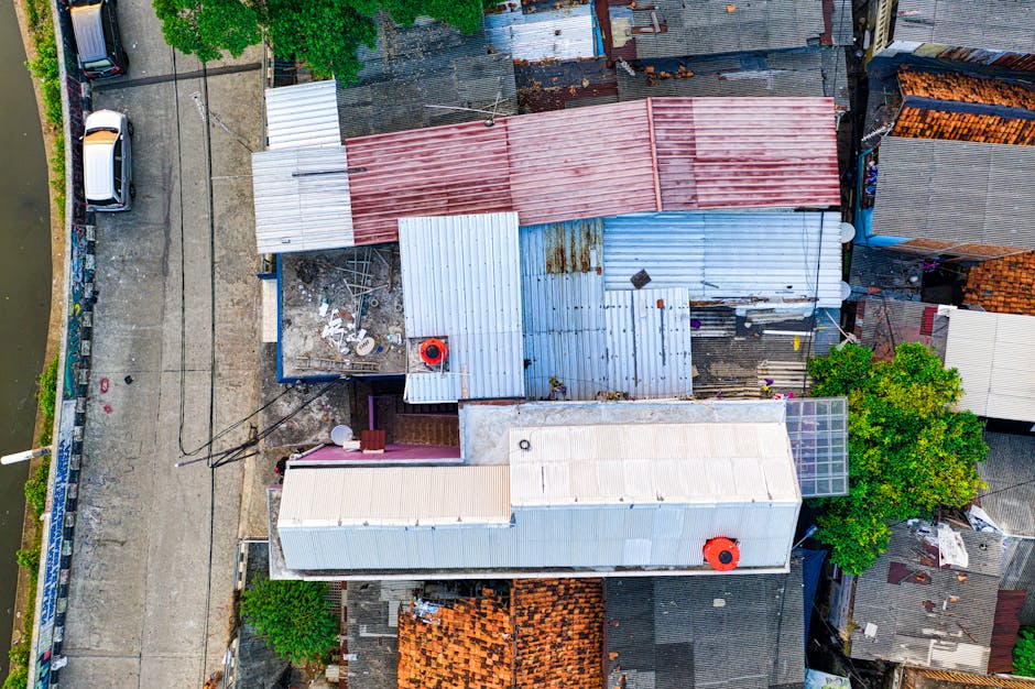 drone view residential roof — East Bay Roofers